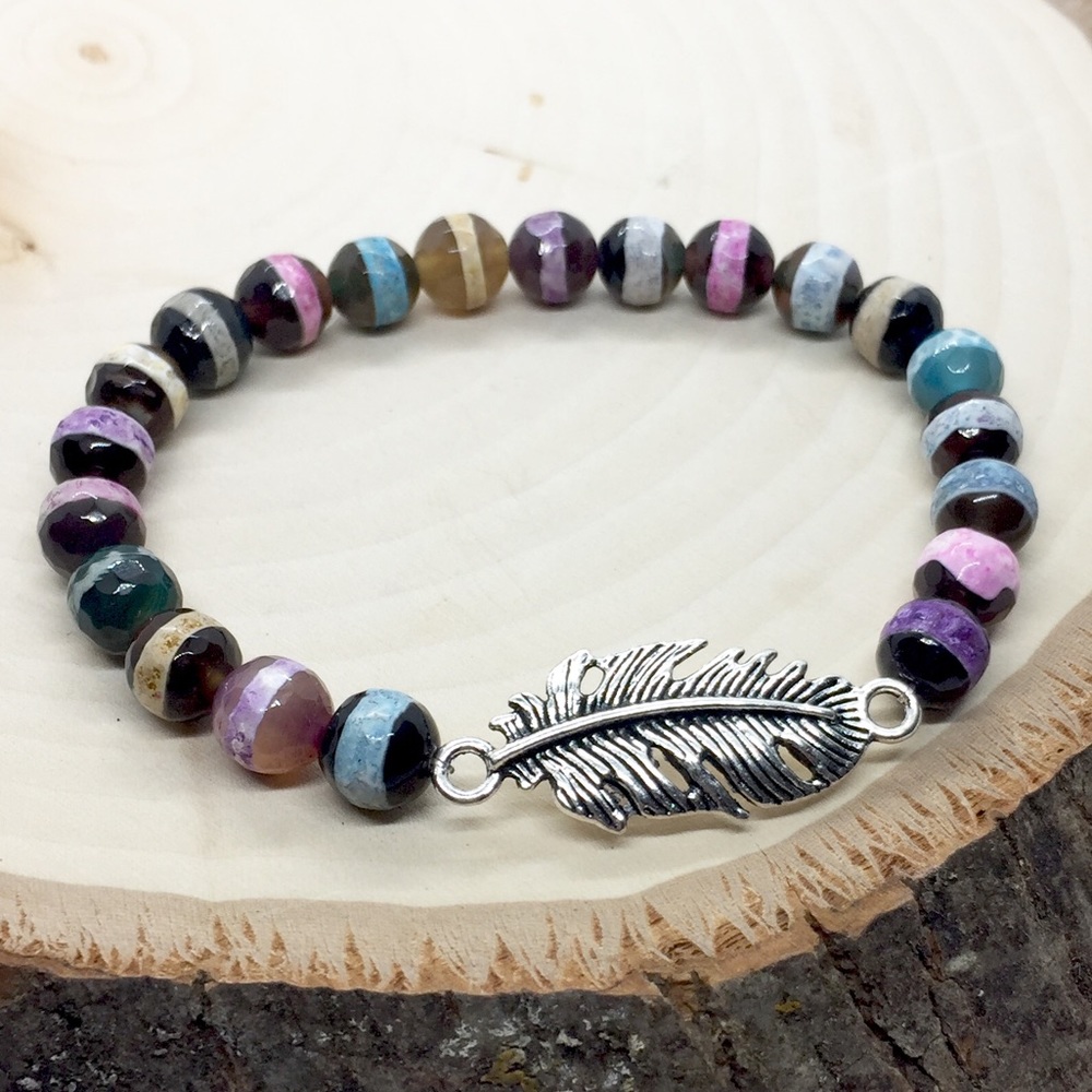 Agate and Feather Bracelets